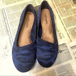 SOFTWALK SICILY COMFORT ROUND TOE WOVEN BALLET WIDE SLIP ON FLATS BLUE CAMO 11W